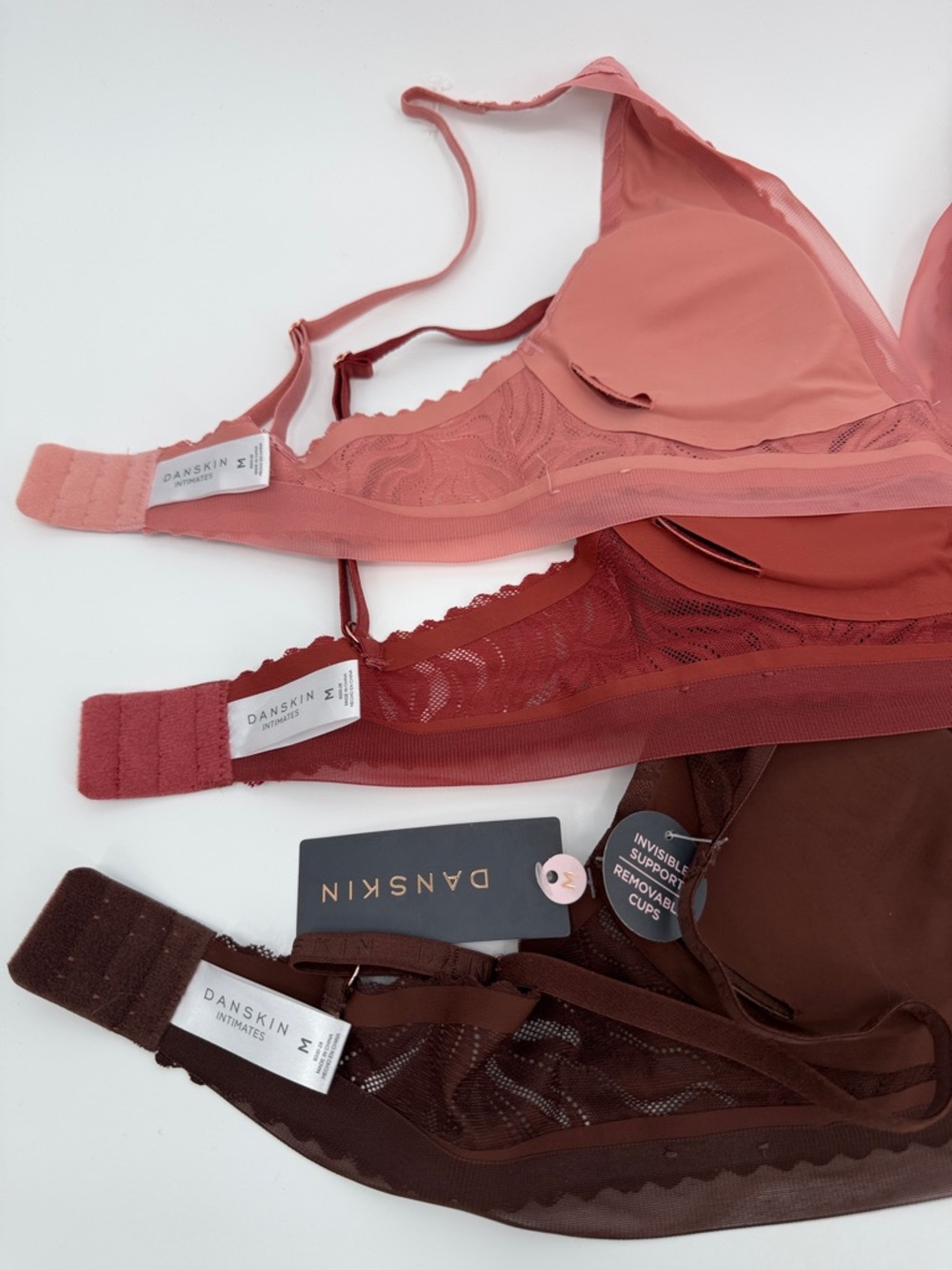NWT Danskin Lace Bralette Trio - Chocolate, Burgundy & Mauve - Picture 7 of 8